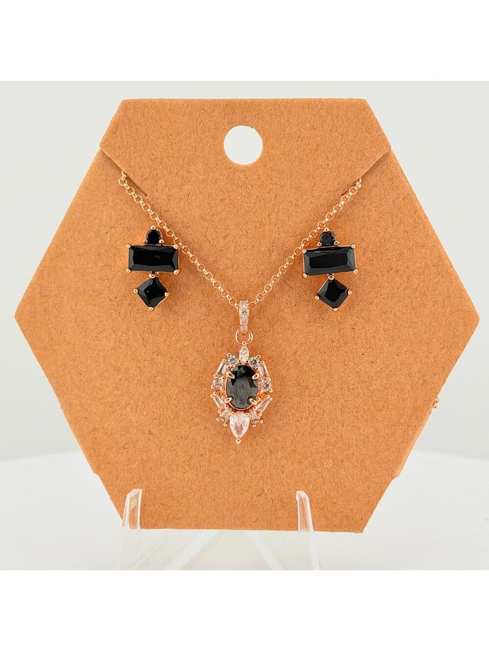 Bomb Party - Curated Necklace & Earrings Set - Black Onyx, Rose Gold